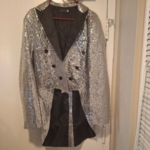 TEMU size large silver sequined Tuxedo Jacket